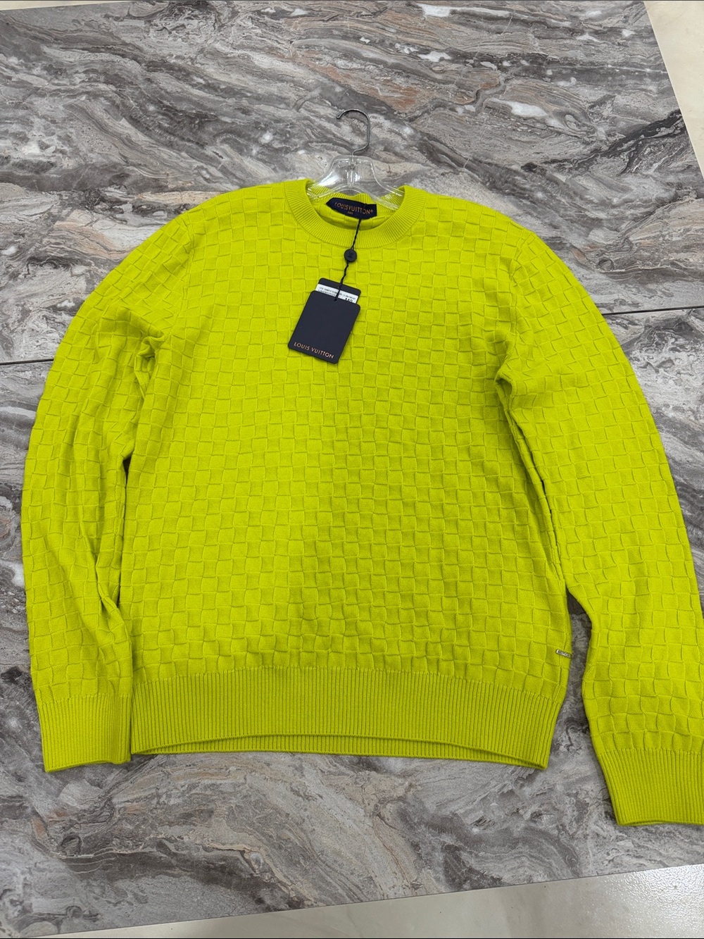 Louis Vuitton Men’s Neon Lime Checkered Crewneck Sweater LVSE DAMIER SIGNATURE